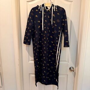 Comfy long hoodie dress in Navy with pineapple and stripe details